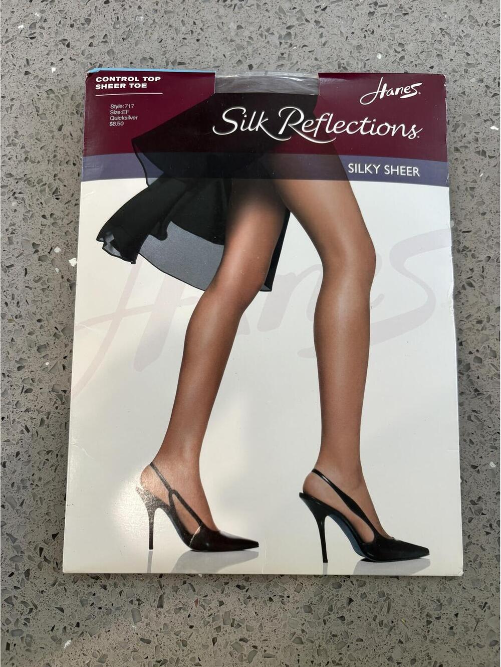 Hanes Silk Reflections Control Top Sheer Toe Pantyhose Quicksilver Size EF (#13)